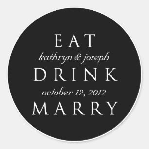 EAT DRINK MARRY black white wedding favour label
