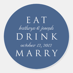 EAT DRINK MARRY navy blue wedding favour label