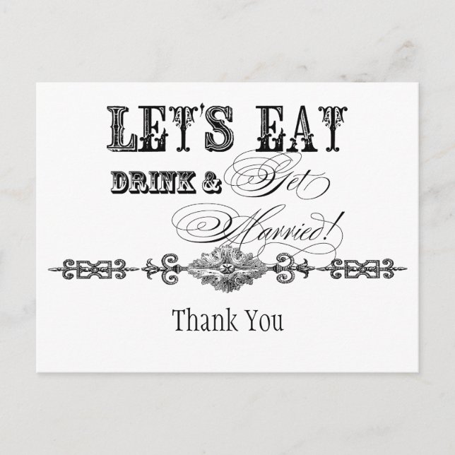 Eat, Drink n Get Married, Thank You Note Postcard (Front)
