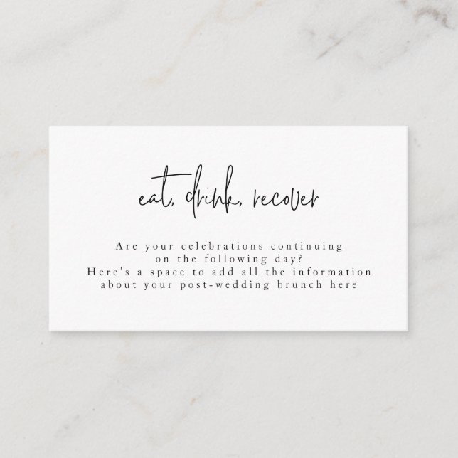 Eat Drink Recover Black White Post Wedding Brunch Enclosure Card (Front)