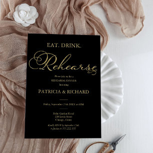 Eat Drink Rehearse Gold Foil Rehearsal Dinner Invitation