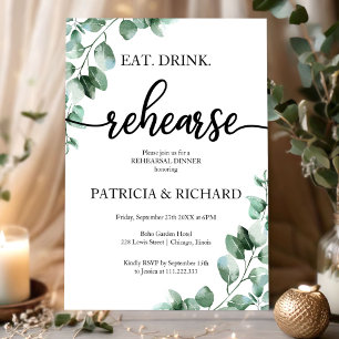 Eat Drink Rehearse Greenery Rehearsal Dinner Invitation