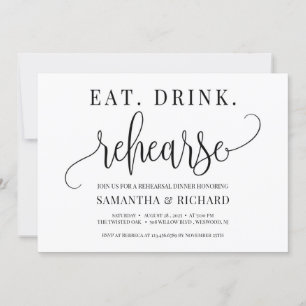 Eat drink rehearse rustic modern rehearsal dinner invitation