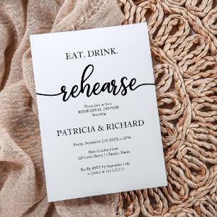 Eat Drink Rehearse Simple Elegant Rehearsal Dinner Invitation