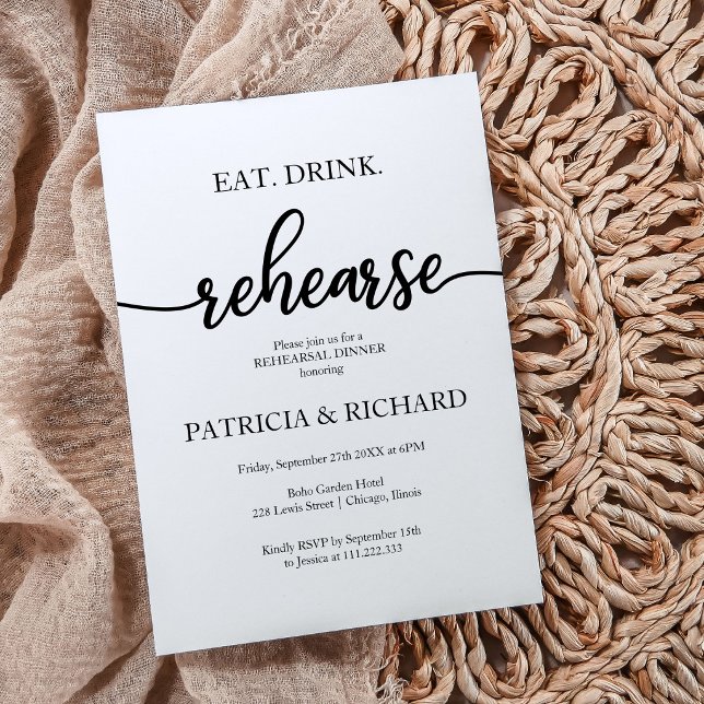 Eat Drink Rehearse Simple Elegant Rehearsal Dinner Invitation (Creator Uploaded)