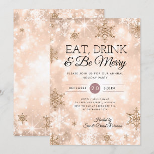 "Eat & Drink" Rose Gold Holiday Christmas Party Invitation