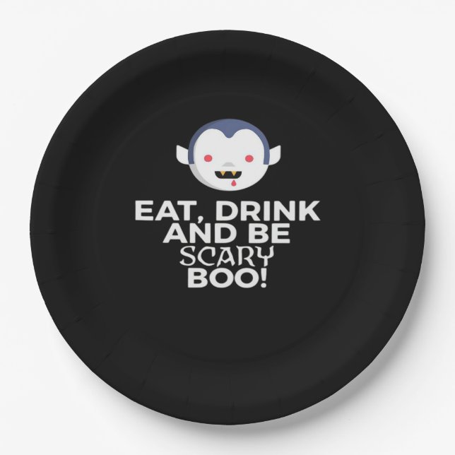 Eat Drink Scary Boo Halloween Design Creative Casu Paper Plate (Front)