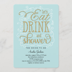 Eat Drink Shower Bridal Shower Invitation Blue