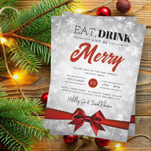 Eat, Drink Silver Winter Wonderland Holiday Bow Invitation