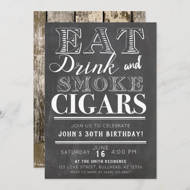 Eat Drink & Smoke Cigars Any Event Invitation (Front/Back)