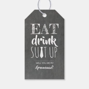 Eat Drink Suit Up Funny Groomsman Proposal Gift Tags