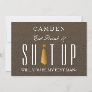 Eat Drink & Suitup Gold Will you be my Bestman Inv Invitation