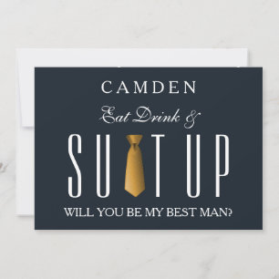 Eat Drink & Suitup Gold Will you be my Bestman Inv Invitation