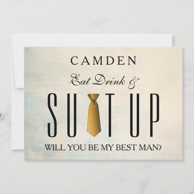 Eat Drink & Suitup Gold Will you be my Bestman Inv Invitation (Front)