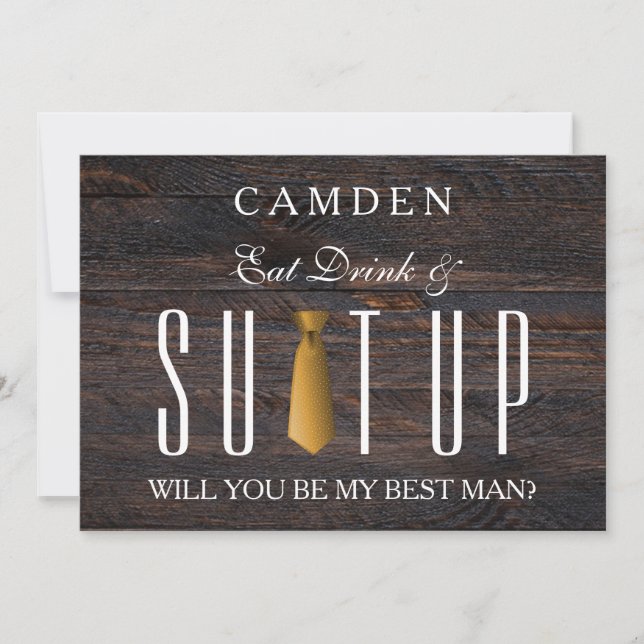 Eat Drink & Suitup Gold Will you be my Bestman Inv Invitation (Front)