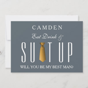 Eat Drink & Suitup Gold Will you be my Bestman Invitation