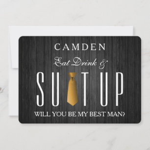 Eat Drink & Suitup Gold Will you be my Bestman Invitation