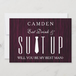 Eat Drink & Suitup Purple Will you be my Bestman Invitation