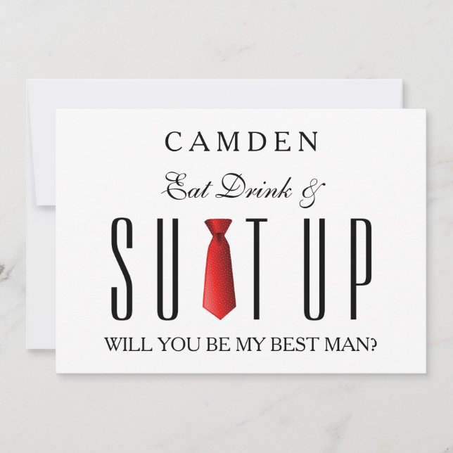 Eat Drink & Suitup Red Will you be my Bestman Invitation (Front)