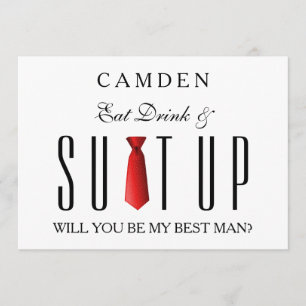 Eat Drink & Suitup Red Will you be my Bestman Invitation