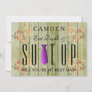 Eat Drink & Suitup Wooden Will you be my Bestman Invitation