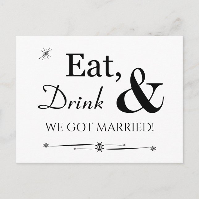 Eat Drink We Got Married Retro Elopement Party Postcard (Front)