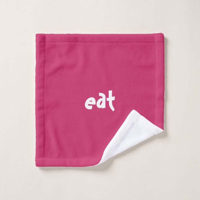 "eat" Funny Fun Quirky Cute Pink Wash Cloth (Wash Cloth)
