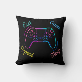 Eat Game Sleep Repeat | Neon Gamer Customisable Ty Cushion