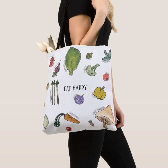 Eat Happy Vegetable Tote Bag (Close Up)