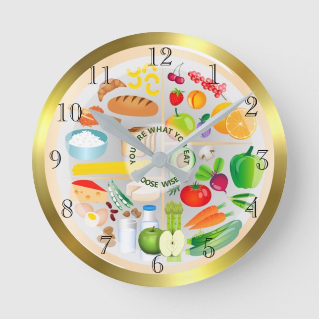 Eat Healthy Colourful Food Groups Kitchen Round Clock (Front)