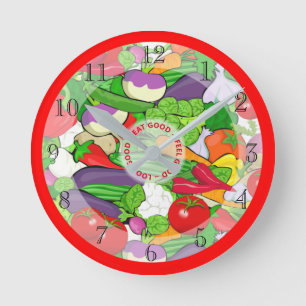 Eat Healthy Colourful Vegetables Kitchen Round Clock