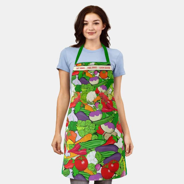 Eat Healthy Slogan, Colorful Vegetables Apron (Worn)