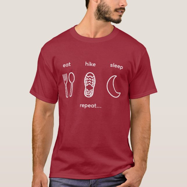 Eat Hike Sleep Repeat simple modern tshirt dark (Front)