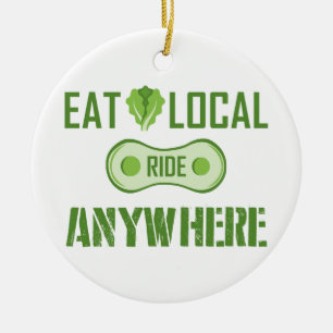 Eat Local, Ride Anywhere Ceramic Tree Decoration