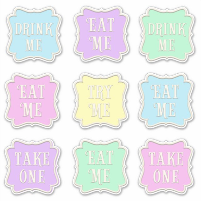 "Eat Me" "Drink Me" Wonderland Tea Party Colourful (Front)