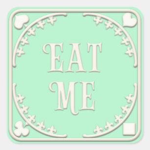 "Eat Me" Wonderland Tea Party Cheerful Green Square Sticker