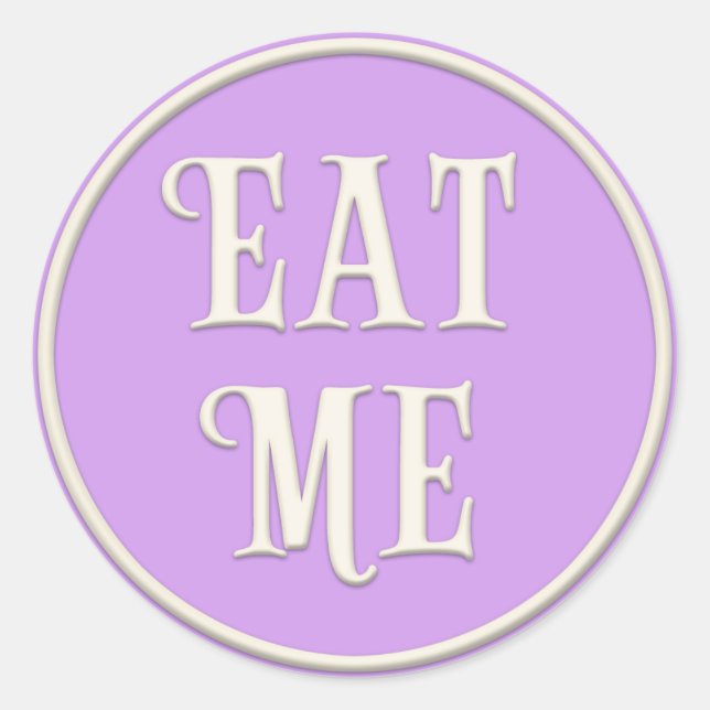 "Eat Me" Wonderland Tea Party Pastel Purple Classic Round Sticker (Front)