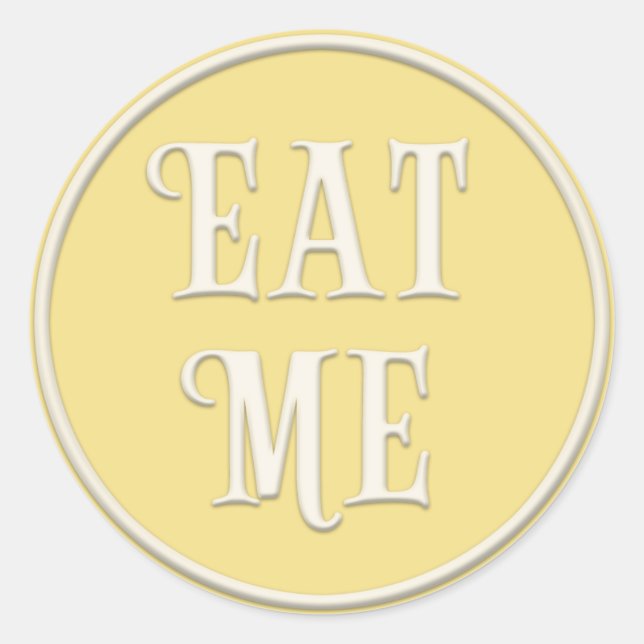 "Eat Me" Wonderland Tea Party Pastel Yellow Classic Round Sticker (Front)