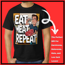 Eat Meat Repeat Carnivore Ketovore Keto Funny Mens