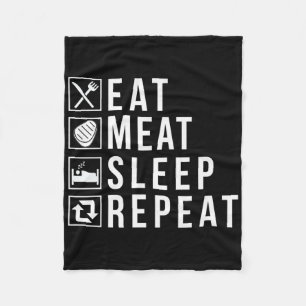 Eat Meat Sleep Repeat Bbq Grill Beef Premium  Fleece Blanket