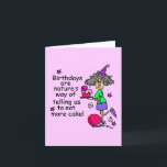 Eat More Cake Birthday Humour Card<br><div class="desc">Birthdays are nature's way of telling us to eat more cake! Stella in a birthday hat with a cake on humourous birthday T-shirt,  birthday buttons,  cards,  stickers,  magnets,  keychains,  mugs,  tote bags,  ornaments,  and other funny birthday items.</div>