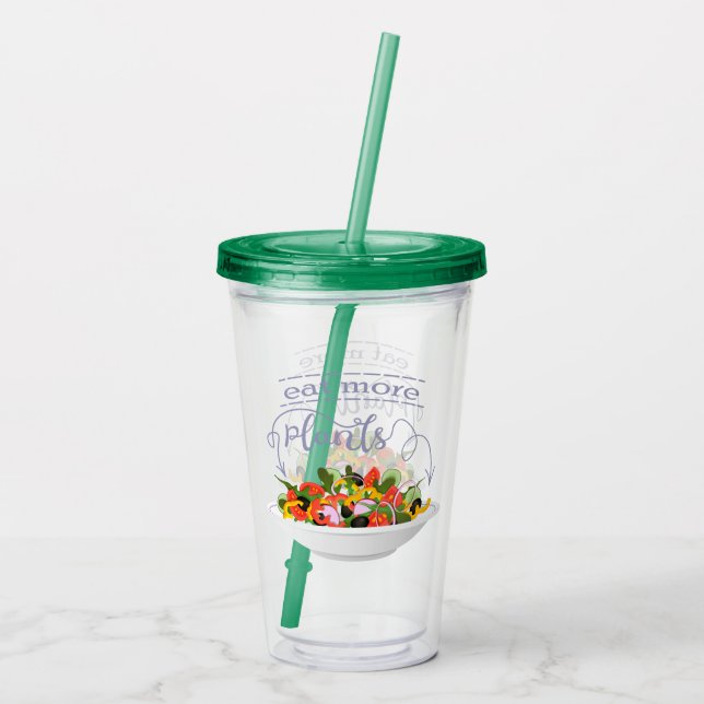 Eat more plants fresh salad motivation lettering acrylic tumbler (Back)