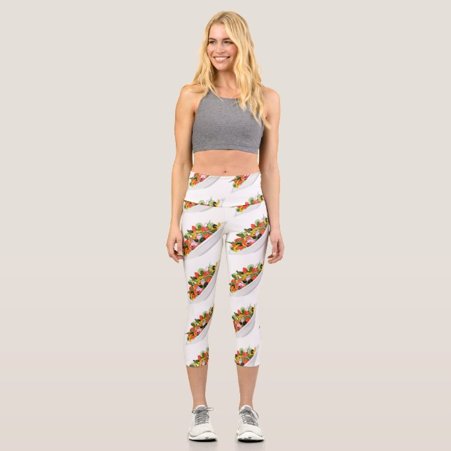Eat more plants fresh salad motivation lettering capri leggings (Front)