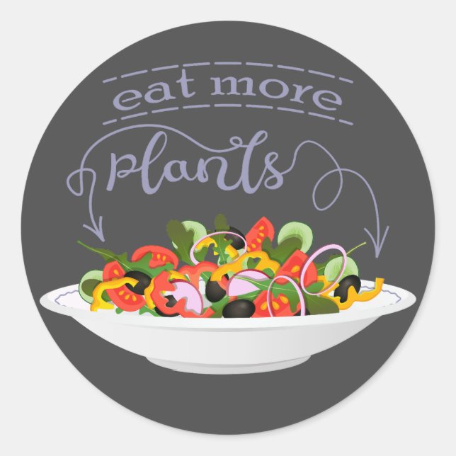 Eat more plants fresh salad motivation lettering classic round sticker (Front)