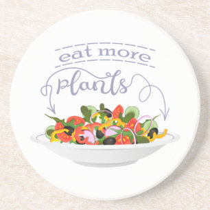 Eat more plants fresh salad motivation lettering coaster