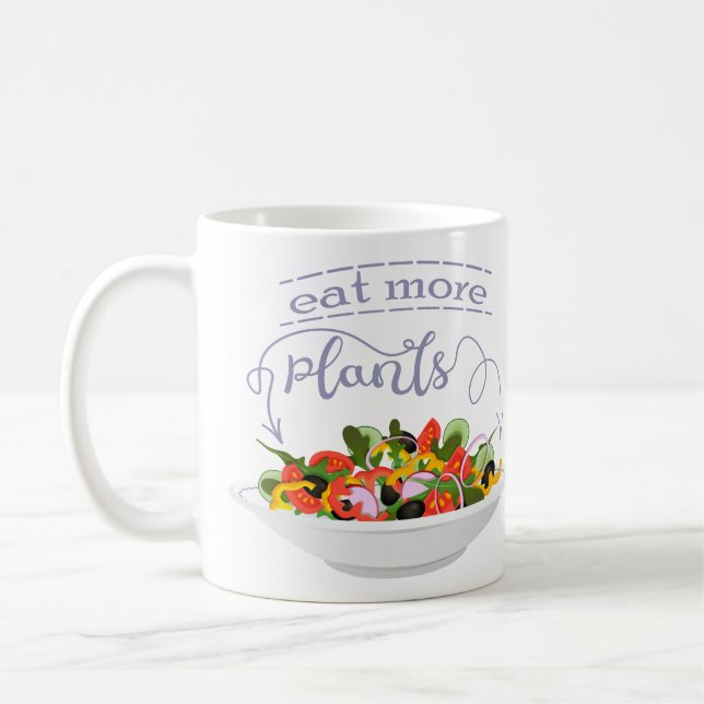Eat more plants fresh salad motivation lettering coffee mug (Left)