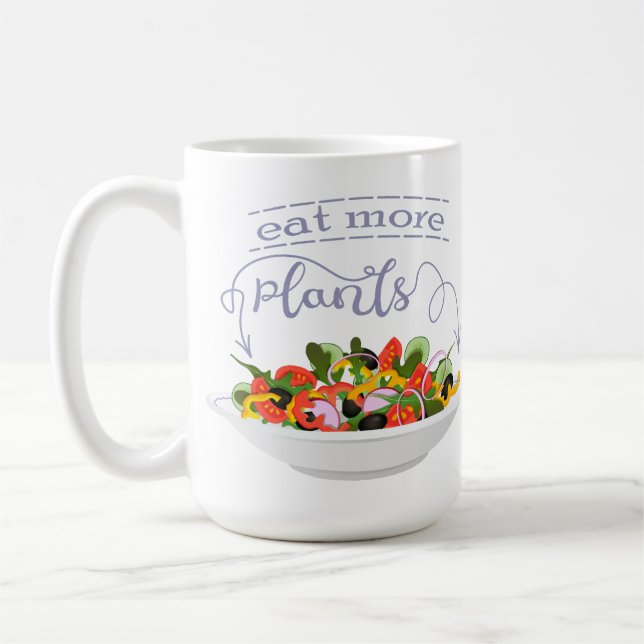 Eat more plants fresh salad motivation lettering coffee mug (Left)