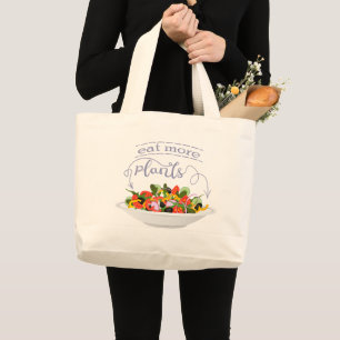 Eat more plants fresh salad motivation lettering large tote bag