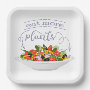 Eat more plants fresh salad motivation lettering paper plate