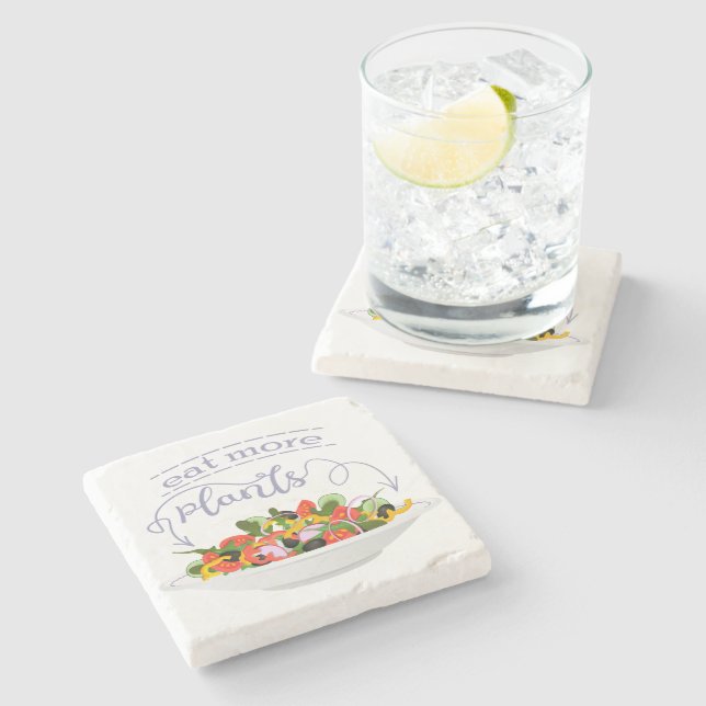 Eat more plants fresh salad motivation lettering stone coaster (Side)